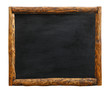 Black chalkboard sign with  wooden log border frame