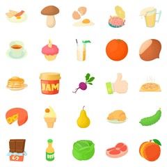 Wall Mural - Afternoon snack icons set. Cartoon set of 25 afternoon snack vector icons for web isolated on white background