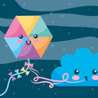 © Gstudio - kawaii cloud wind kite flying in the sky