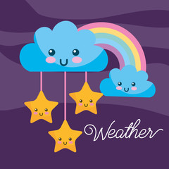 Poster - weather kawaii cartoon rainbow clouds stars