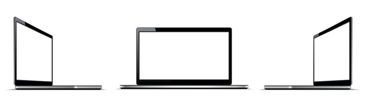 Three black notebook with white display in turn - vector