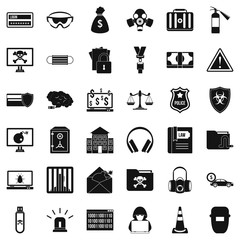 Poster - Crime icons set. Simple style of 36 crime vector icons for web isolated on white background