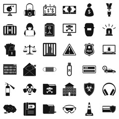 Poster - Hacker icons set. Simple style of 36 hacker vector icons for web isolated on white background