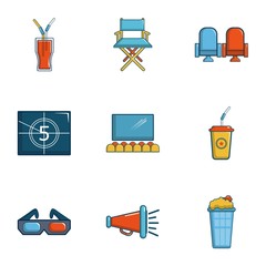 Poster - Cinematography icons set. Cartoon set of 9 cinematography vector icons for web isolated on white background