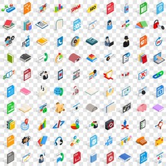 Wall Mural - 100 e-learning icons set in isometric 3d style for any design vector illustration