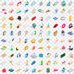 Poster - 100 entertainment icons set in isometric 3d style for any design vector illustration