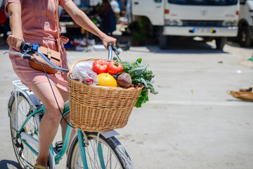 People buying fruits and vegetables ingredient. Summer outdoors farm market shopping background. Casual purchasing selling real natural healthy lifestyle candid closeup image