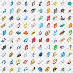 Poster - 100 hi-fi icons set in isometric 3d style for any design vector illustration