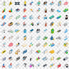 Poster - 100 job contract icons set in isometric 3d style for any design vector illustration