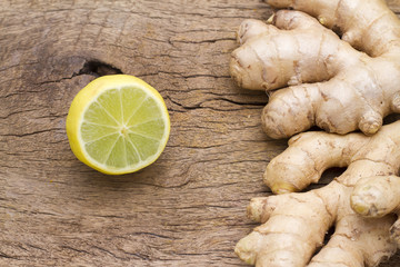 Wall Mural - ginger and lemon on the table seen from above