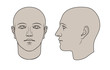 Hand drawn androgynous, gender-neutral human head in face and profile. Colorable flat vector isolated on white background. The drawings can be used independently of each other.