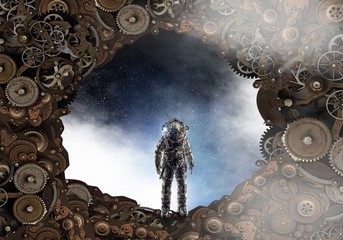 Wall Mural - astronaut in fantasy world. mixed media