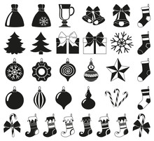 Black White 32 Christmas Elements Silhouette Set