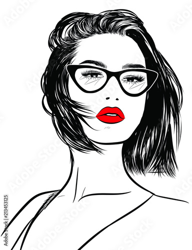 Fényképezés Retro Cat eye sunglasses fashion illustration, 90s style modern renaissance