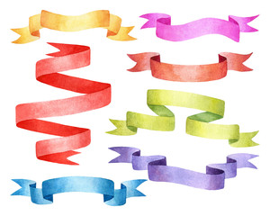 watercolor set of vintage isolated colorful ribbons