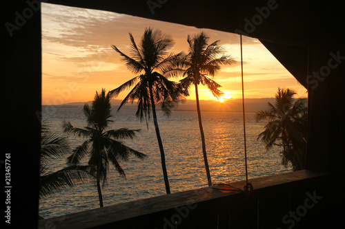 Sunset Views And Silhouette Of Palm Trees By The Sea From A Hut In Apo Island Visayas Philippines Exotic Beach Hut Tropical Paradise Resort Summer Vacation Travel Destination Concepts Buy This