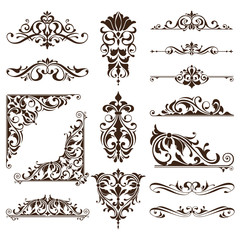 Poster - Vintage ornaments design elements floral curlicues white background curbs frame corners stickers illustration of white background