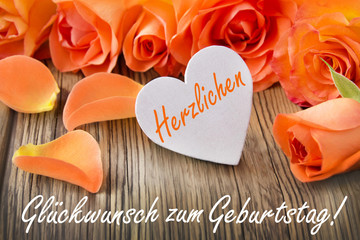 Canvas Print - Geburtstag  -   Herz und Rosen