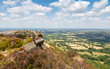 Rocky outcrop at Bosley cloud in cheshire with view over the plains