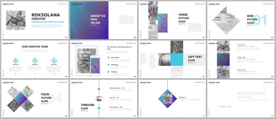 Wall Mural - Minimal presentations design, portfolio vector templates with elements on white background. Multipurpose template for presentation slide, flyer leaflet, brochure cover, report, marketing, advertising.