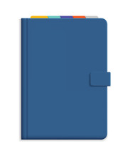 Vector illustration of blue diary with hard cover and colorful bookmarks - with space for your text