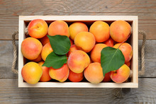 Apricots In Wooden Box Close-up