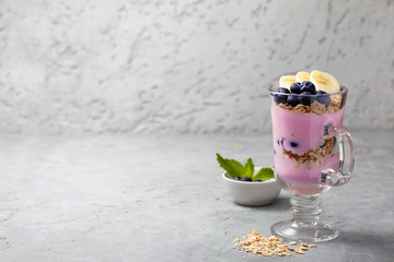 Wall Mural - yoghurt with muesli, blueberries