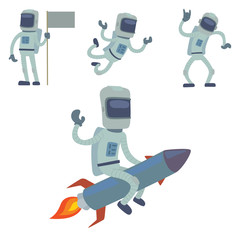 Wall Mural - Astronaut in space vector character having fun spaceman galaxy cosmos atmosphere astronautics system fantasy traveler man.