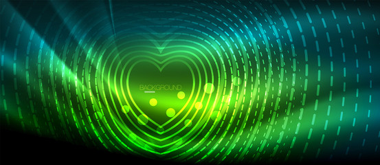 Neon glowing wave, magic energy and light motion background. Wallpaper template, hi-tech future concept