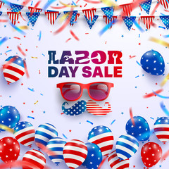 Wall Mural - Labor Day Sale poster template.USA labor day celebration with American balloons flag.Sale promotion advertising banner template for Brochures,Poster or Banner