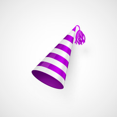 Wall Mural - Purple Birthday hat with stripes texture. Vector illustration isolated on white