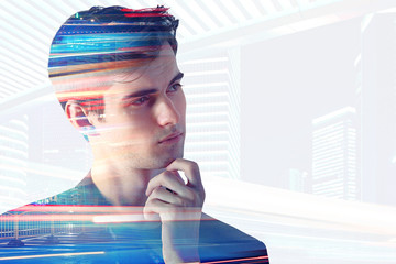 Aufkleber - young businessman and night city