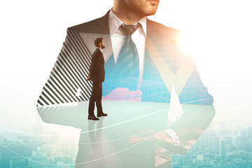 Wall Mural - two businessmen and city view