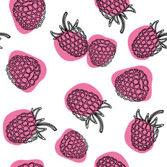Wall Mural - Raspberry seamless pattern on isolated white background