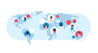 people on world map chat bubbles global communication teamwork connection concept avatar mix race man woman faces flat horizontal vector illustration