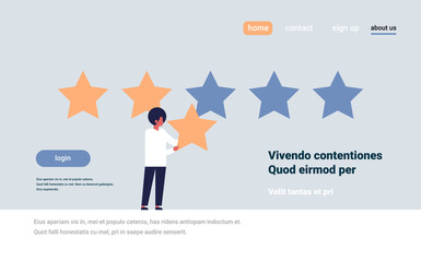 Poster - three star rating man giving feedback concept african american character flat horizontal copy space 