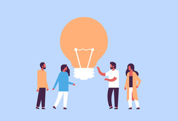 Poster - people group brainstorming new idea light lamp teamwork concept african couples man woman communicat