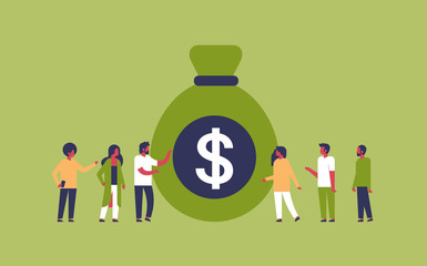 Poster - people group standing money dollar bag growth wealth concept on green background african teamwork su