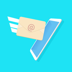 Poster - income email envelope messenger application blue background cartoon flat vector illustration