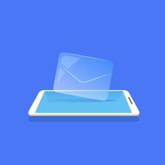 Poster - email envelope icon mobile messenger application blue background flat vector illustration