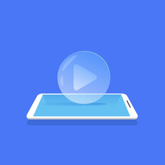 Poster - video player icon media streaming mobile application blue background flat vector illustration