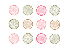Abstract Age Annual Circle Tree Background. Tree Rings Vector Set