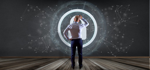 Poster - Man holding a Shield web security concept 3d rendering