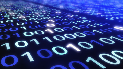 Poster - 01 or binary data on the computer screen on black background, Digital data code in technology concept. 3d illustration