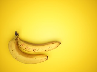 3D Rendering two Bananas Isolated on yellow Background