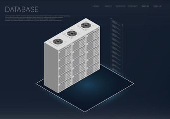 Poster - 3d icon. Big data science vector illustration. Isometric computer technology data analysis. Data center. 