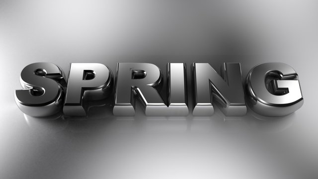 SPRING metallic chrome on white surface - 3D rendering