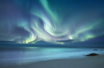 Wall Mural - northen light above ocean. beautiful natural landscape in the norway