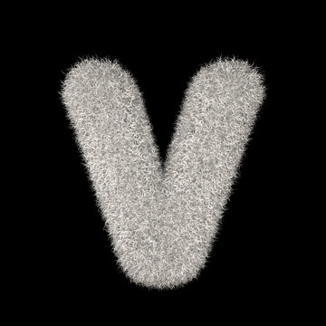 3D Rendering Creative Illustration White Furry Letter V