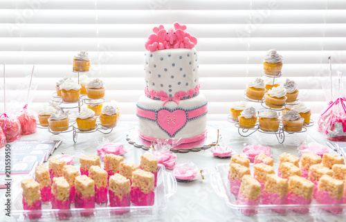Assorted Goodies At A Baby Shower Cake Cupcakses Rice Crispy Assorted Goodies At A Baby Shower Cake Cupcakses Rice Crispy